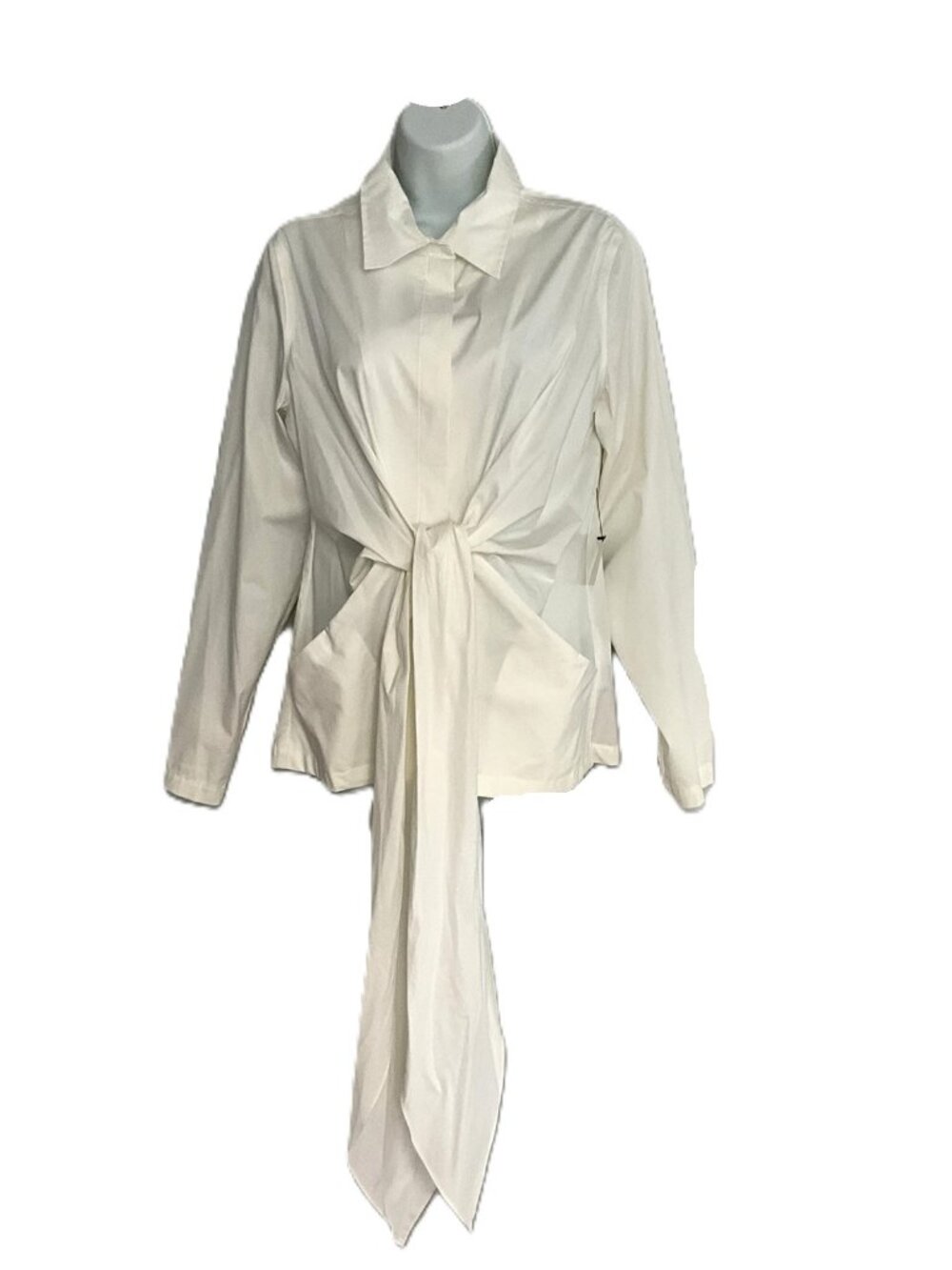 Donna Karan New York White Asymmetric Tie-Waist Button-Up Shirt Size L